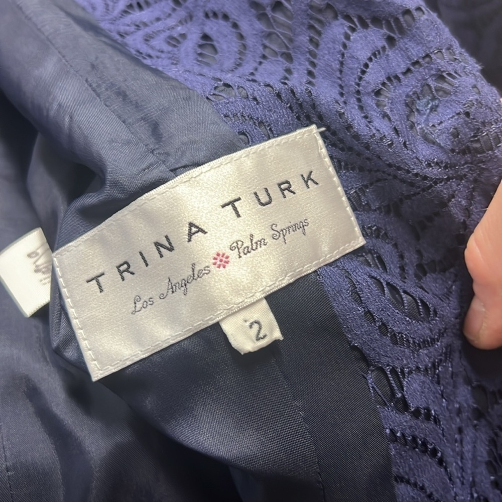 Trina Turk Blue Lace Single Button Closure Blazer Size 2 - Picture 9 of 10